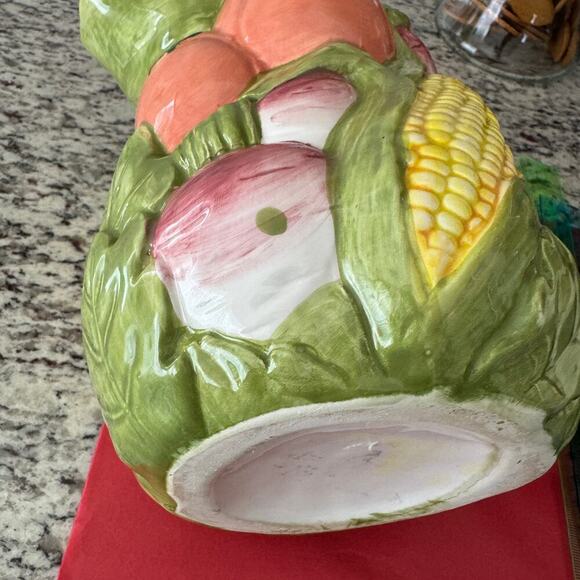 Pitcher, Vintage, Majolica, Ceramic Handpainted Garden Vegetables Decor, Italian - Picture 3 of 10